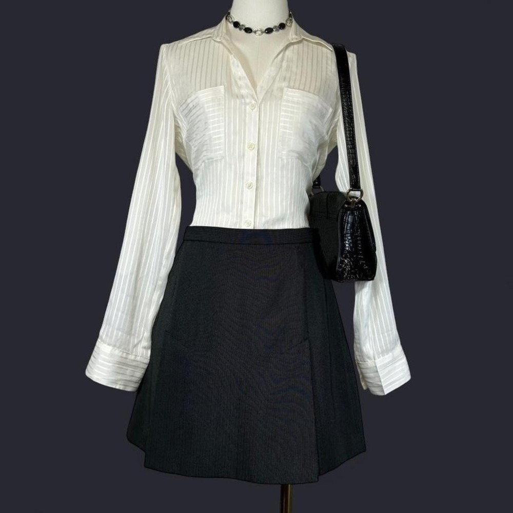 Express Portifino Shirt Roll Tab Button Up Sheer Striped Womens S Minimalist - Picture 2 of 8